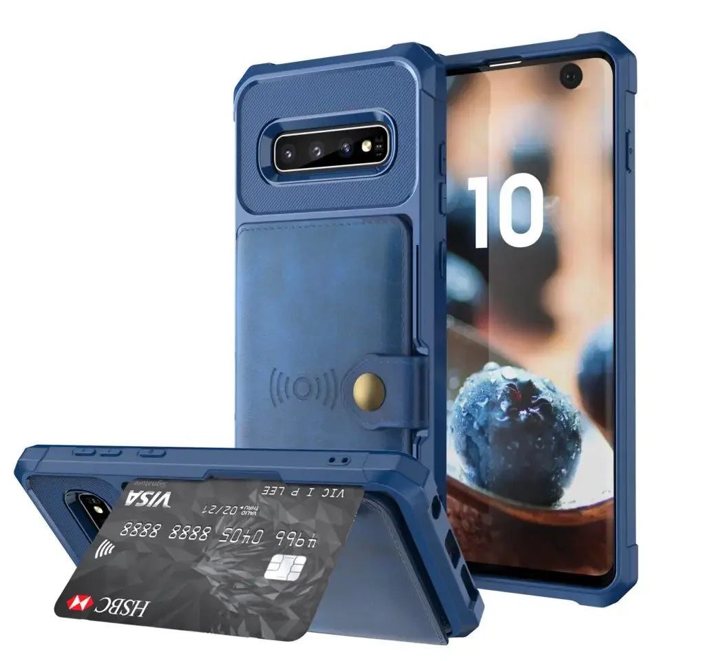 Samsung Galaxy Wallet Case – PU Leather Flip Cover with Credit Card Holder & Photo Slot for S20, S9, S10+, Note 9, Note 10+, Hard Back