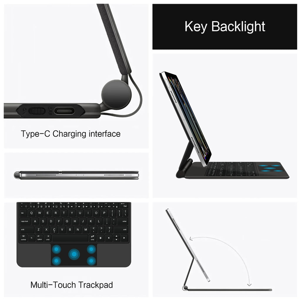 Keyboard Case For iPad Pro 11 Inch (M4) 2024 Magnetic Smart Magic Keyboards Folio Cover Backlight With Multi-Touch Trackpad