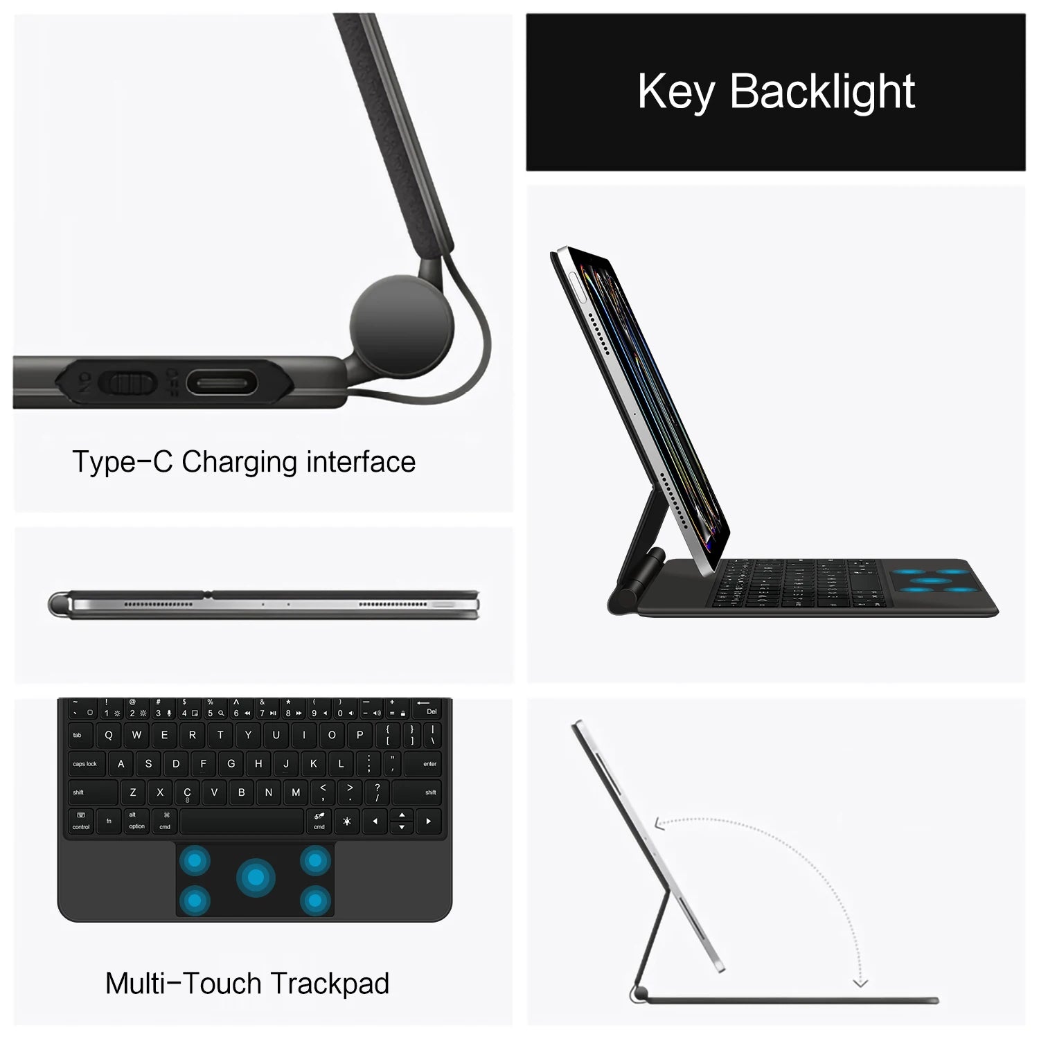Keyboard Case For iPad Pro 11 Inch (M4) 2024 Magnetic Smart Magic Keyboards Folio Cover Backlight With Multi-Touch Trackpad