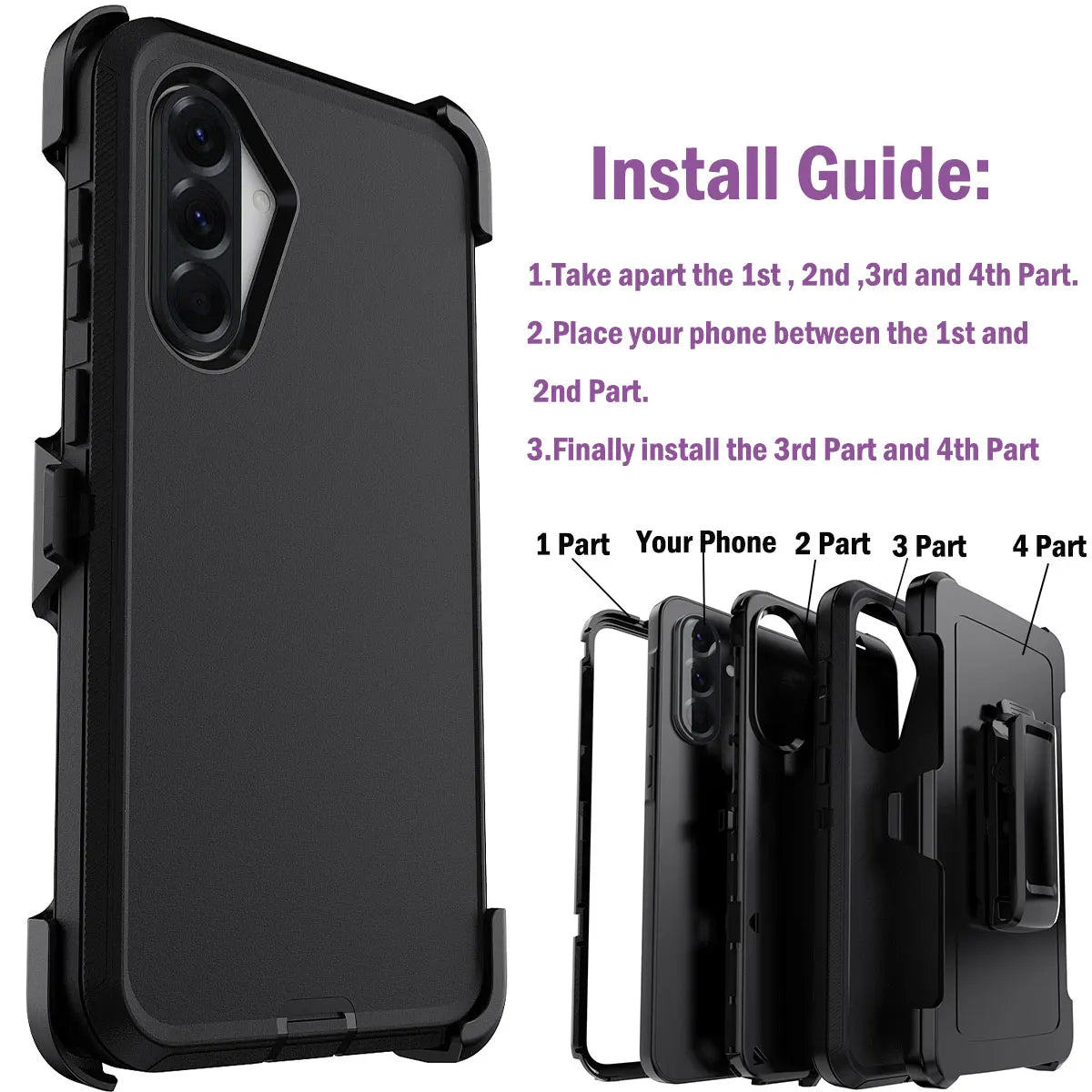 Black Heavy Duty Shockproof Samsung Galaxy A06 / A36 / A56 Case – Rugged 3-in-1