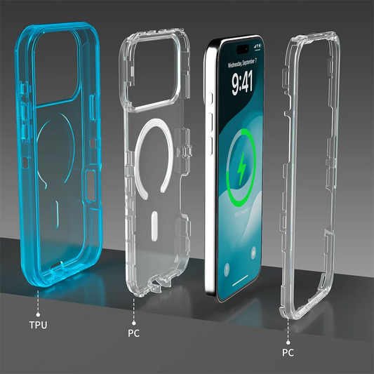 Rugged Armor Clear Case for iPhone 17/16/15/14/Plus/13/12 Pro Max | Magnetic Wireless Charging | Enhanced Shockproof Cover