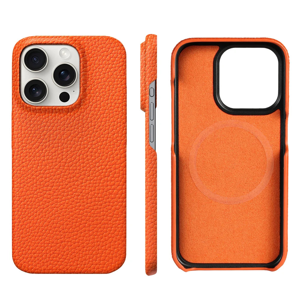 Luxury MagSafe Leather Case for iPhone 17/16/15 Pro Max Air – Cowhide Magnetic Cover