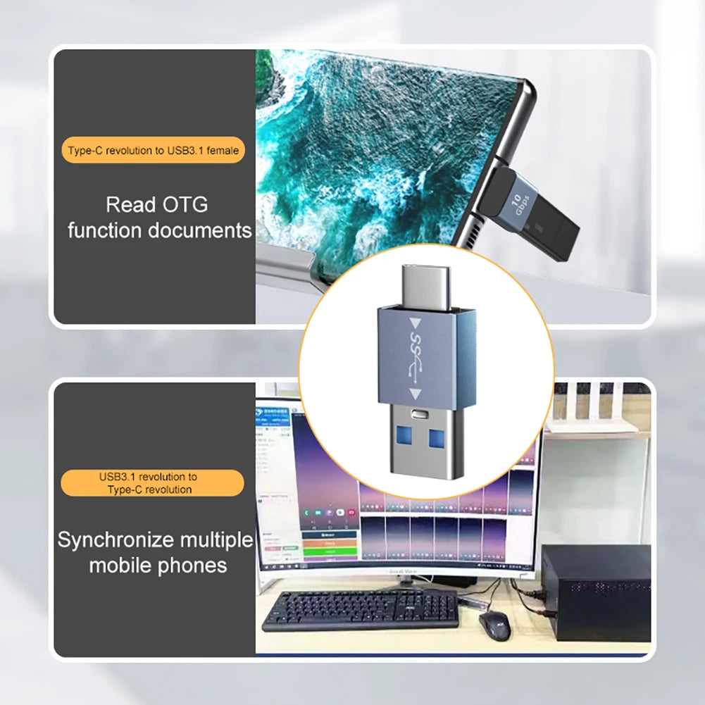 USB 3.1 to Type-C OTG Adapter – 90° Fast Charging & Data Converter, 10Gbps Computers and Phones