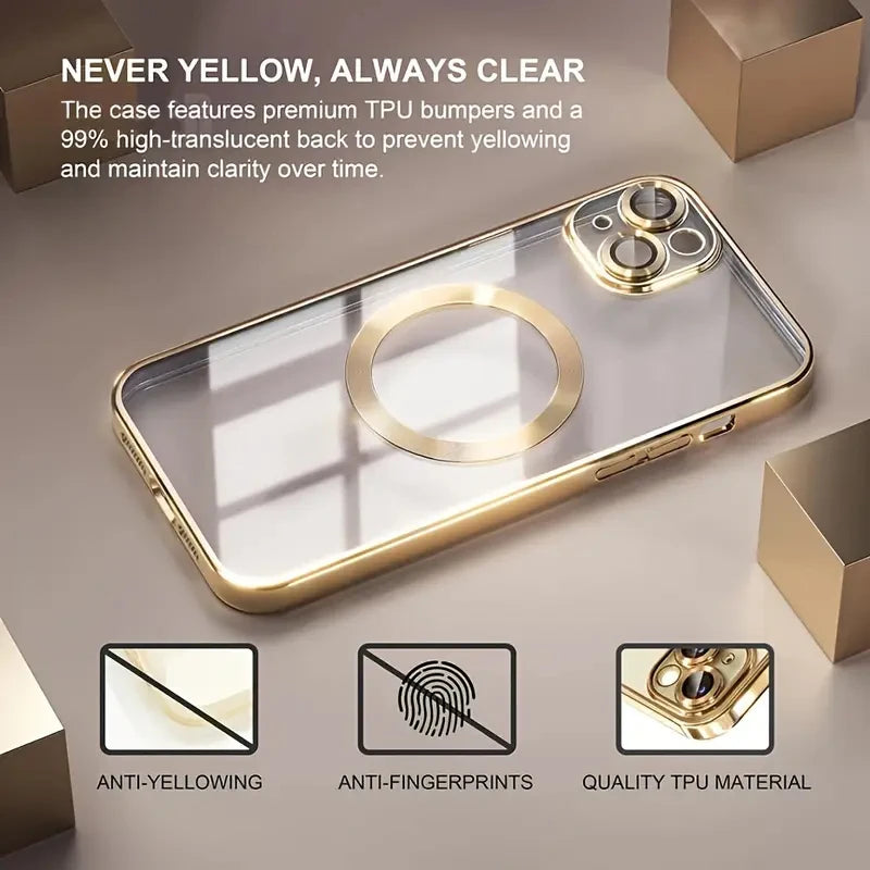 Transparent Crystal Magnetic Wireless Charging Phone Case For iPhone 16 15 14 13 12 11 Pro Max Cases Clear Soft Protective Cover