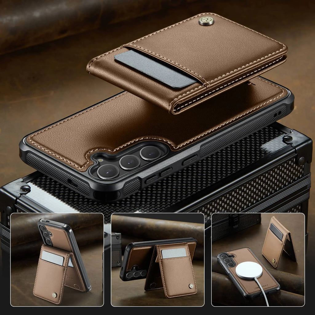 Samsung Galaxy S25/S24 Ultra Wallet Case with Detachable Magnetic Card Holder – 2-in-1 Kickstand Flip Cover with Credit Slots