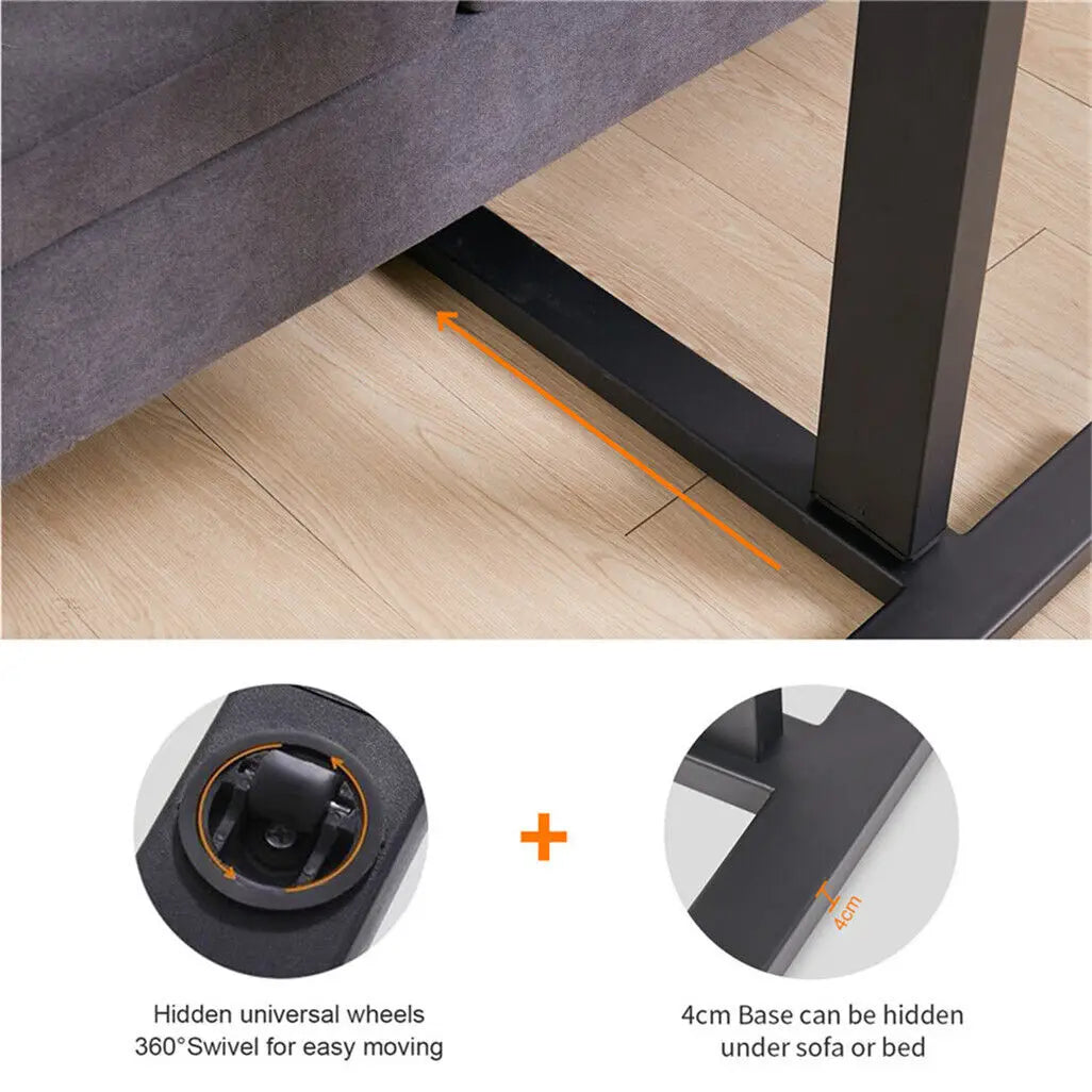 Height-Adjustable Overbed Table: Hidden Wheels & Bedside Laptop Desk