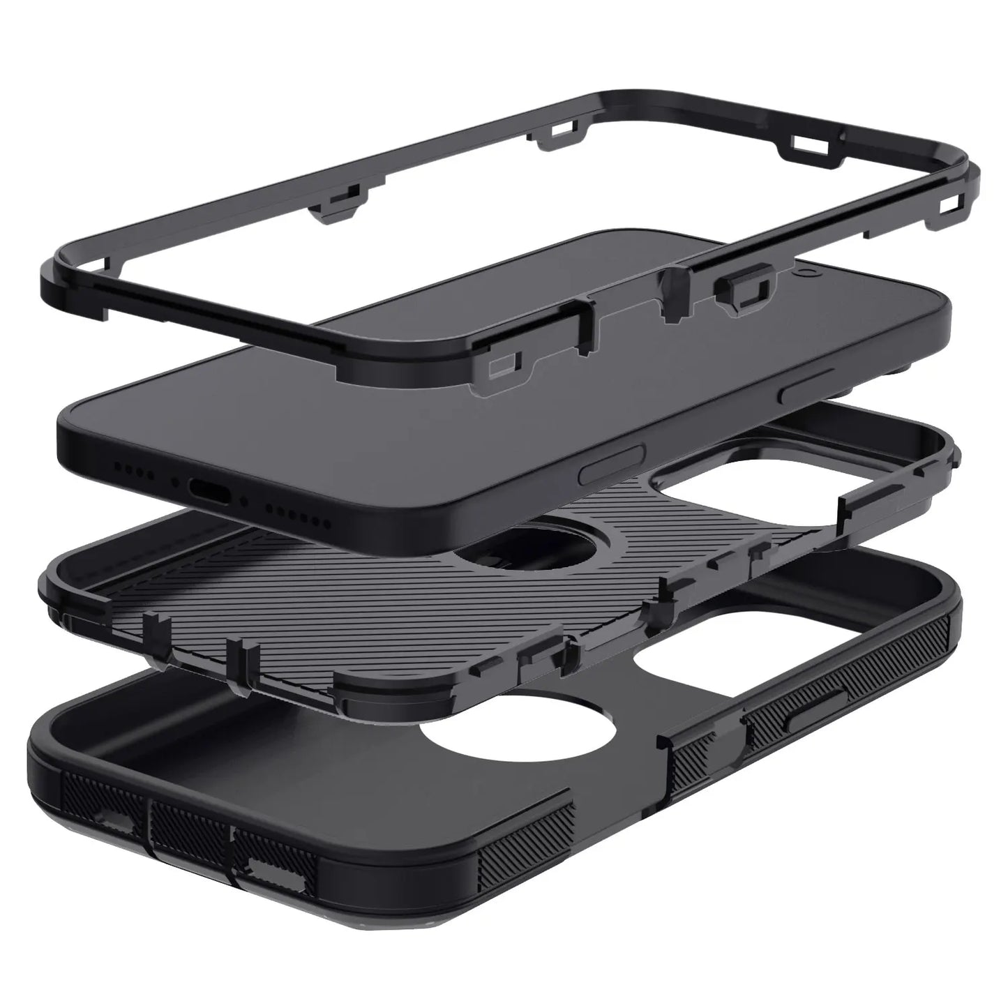 Black Heavy Duty Shockproof Phone Case for iPhone 16 Pro Max / 16 Plus / 16 Pro