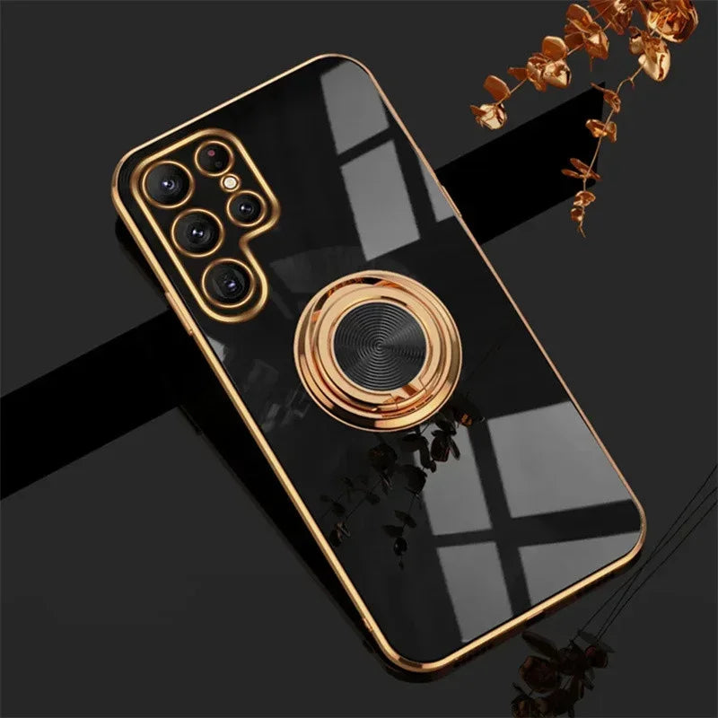 Plated Ring Holder Protective Case for Samsung Galaxy S25 Edge / S24/S23/S22/S21/S20 FE / Note 20 Ultra (Shockproof)