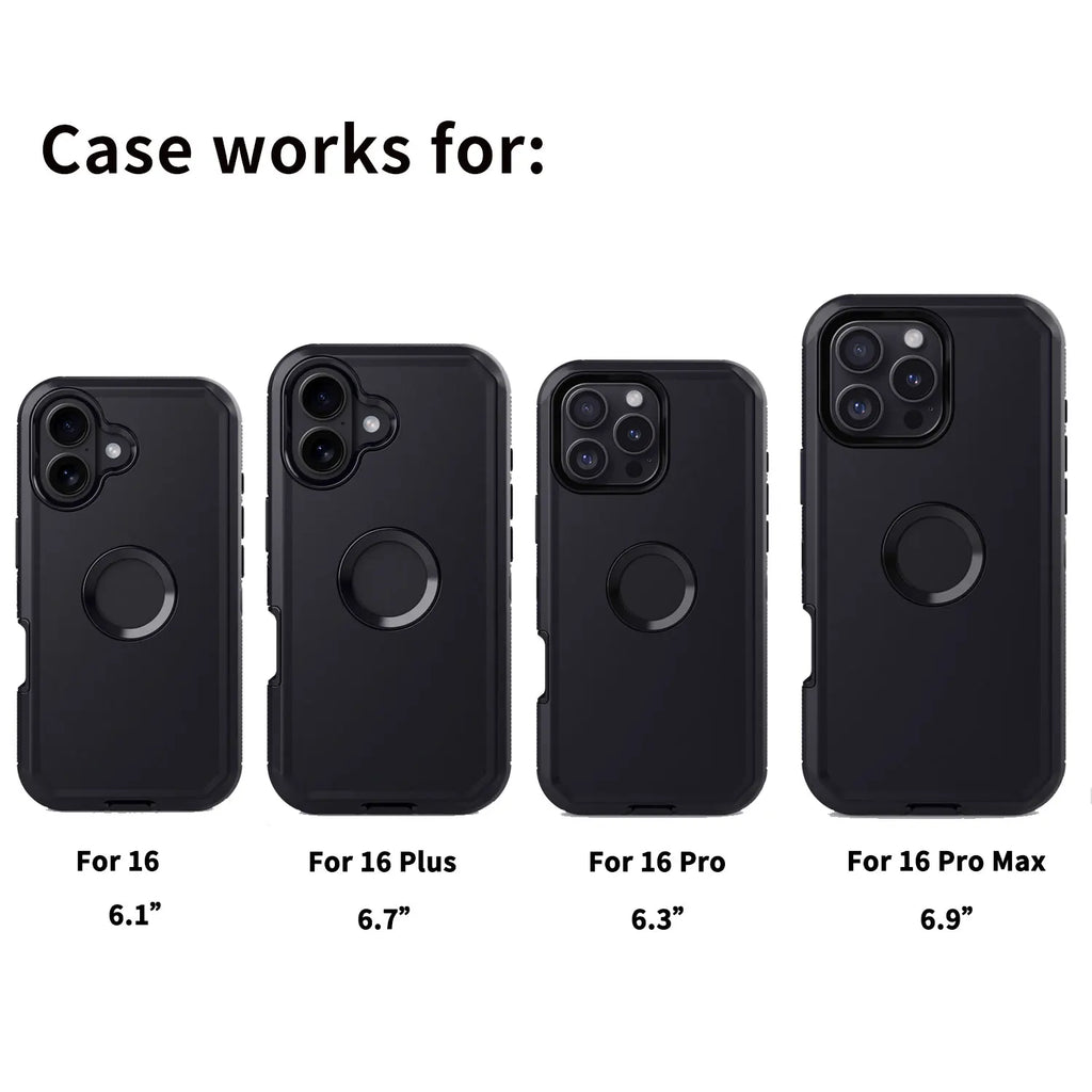 Black Heavy Duty Shockproof Phone Case for iPhone 16 Pro Max / 16 Plus / 16 Pro