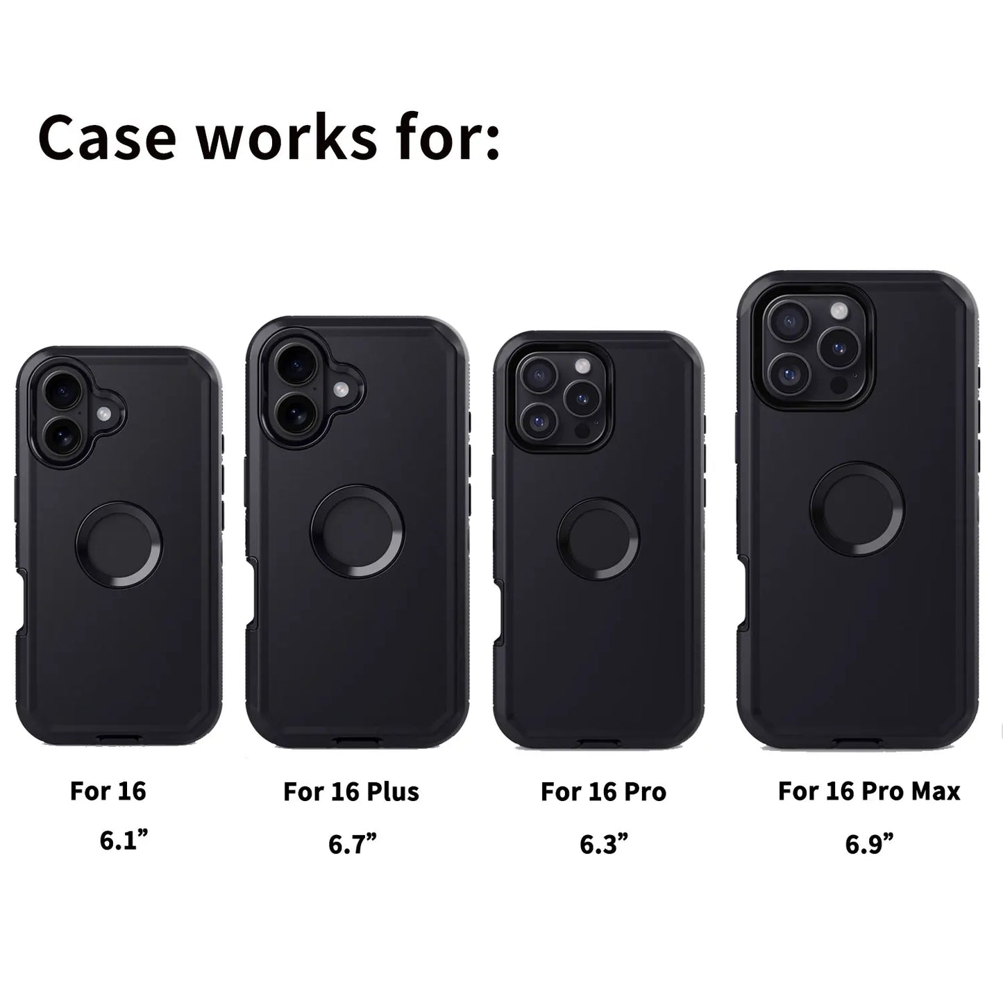 Black Heavy Duty Shockproof Phone Case for iPhone 16 Pro Max / 16 Plus / 16 Pro