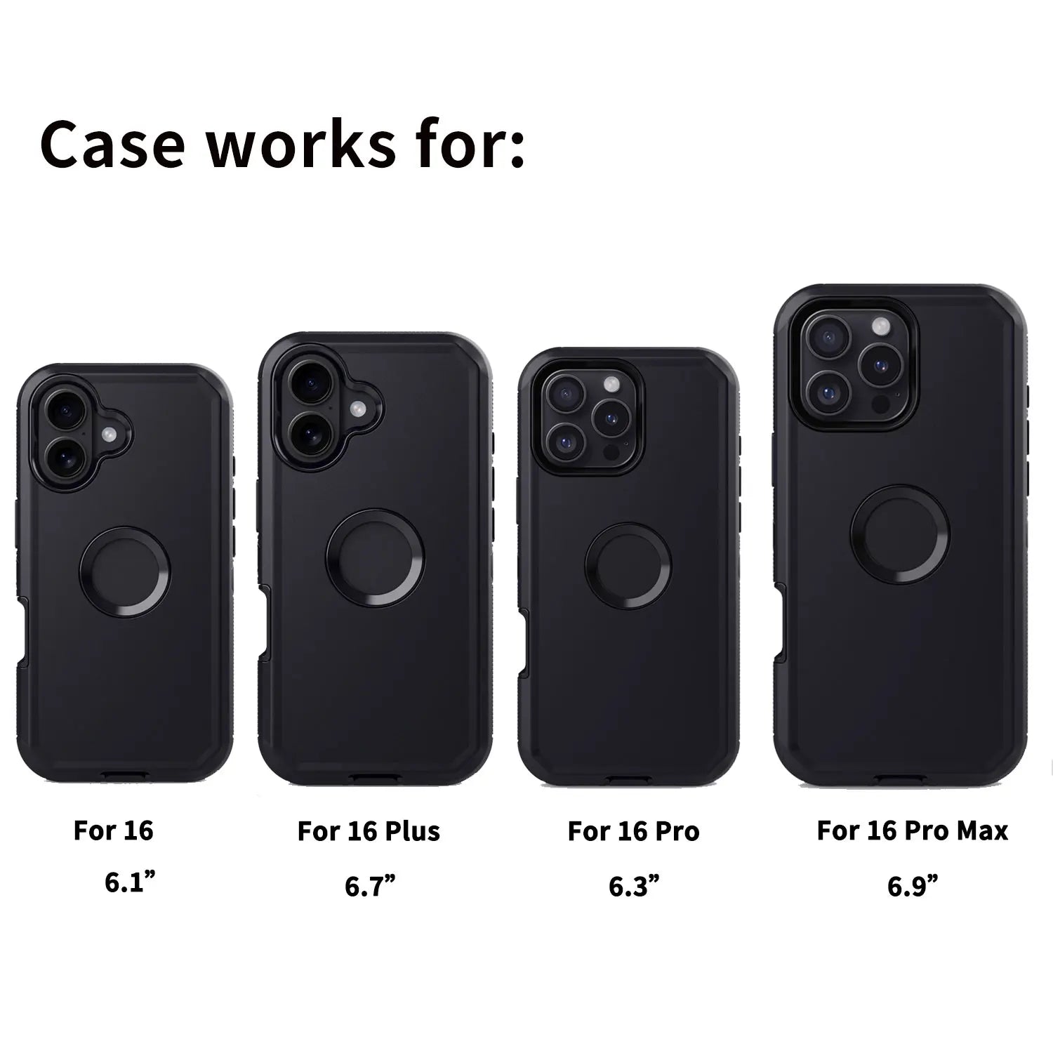 Black Heavy Duty Shockproof Phone Case for iPhone 16 Pro Max / 16 Plus / 16 Pro