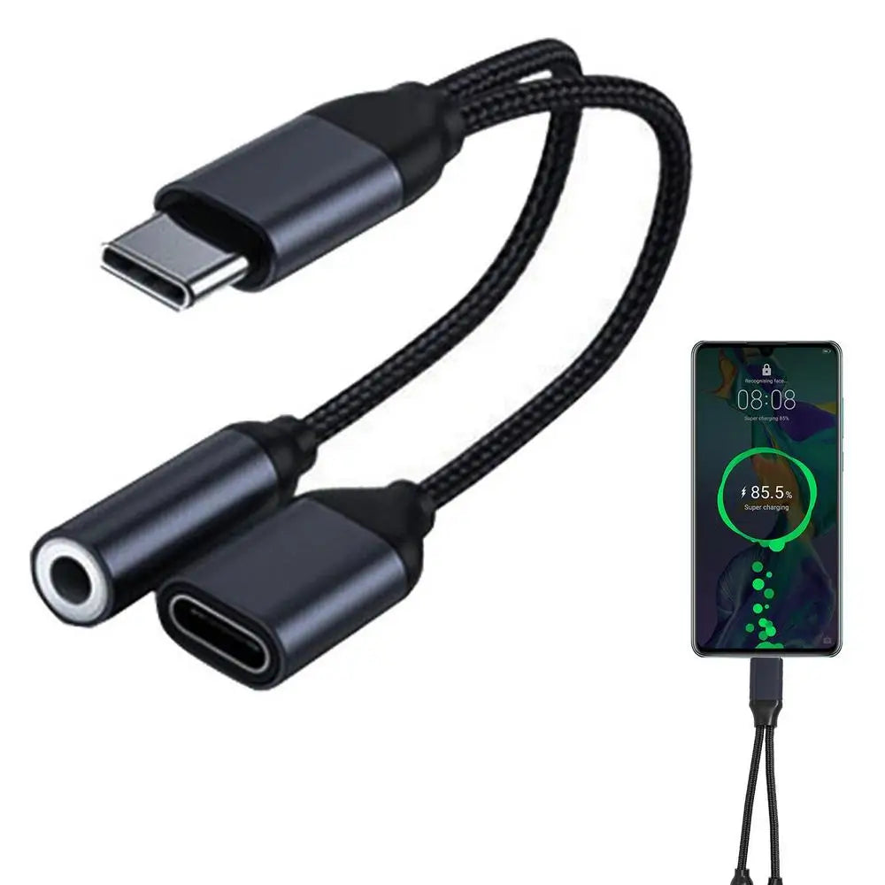 2-in-1 USB-C Splitter Adapter | 3.5mm AUX Audio & Charging | Universal Headphone & Charge Converter