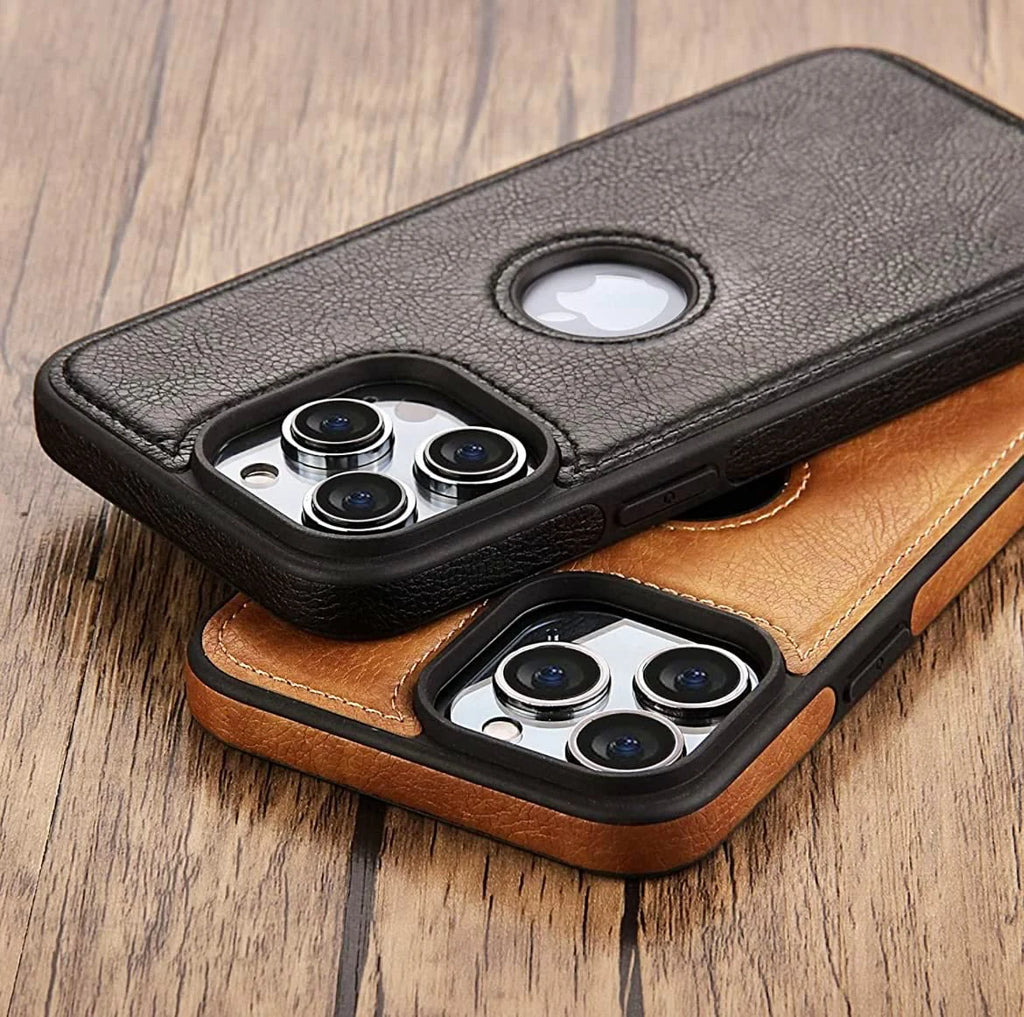 Slim Fit PU Leather Back Cover with Logo Hole for iPhone 16 / 16 Pro / 16 Pro Plus / 16 Pro Max – Soft Silicone Shockproof Protective Case
