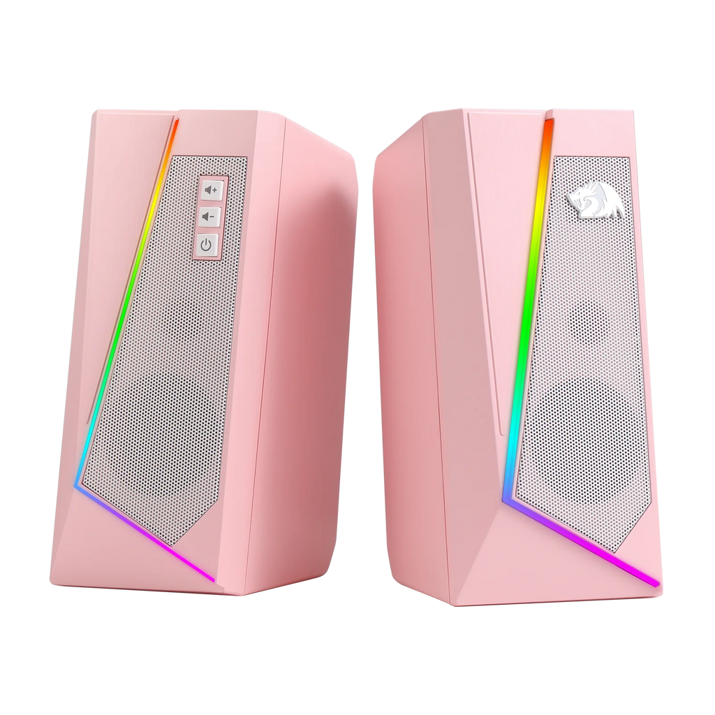 Redragon GS520 RGB PC Speakers – 2.0 Channel Desktop Audio with Six LED Modes, High-Quality Stereo Sound (White/Pink)