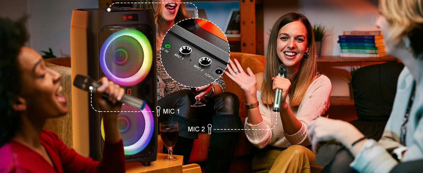 Portable Bluetooth Karaoke Machine with 2 Wireless Microphones