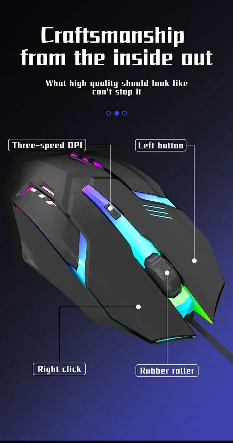 Ergonomic Wired Gaming Mouse — USB RGB Mause with LED Buttons, Silent for PC/Laptop