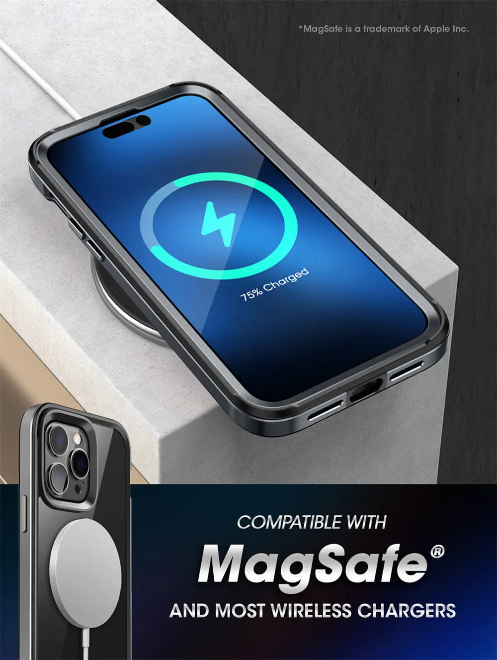 iPhone 14 Pro Case 6.1" (2022 Release) UB Edge Mag Slim Frame Clear Protective Case with Built-in Screen Protector