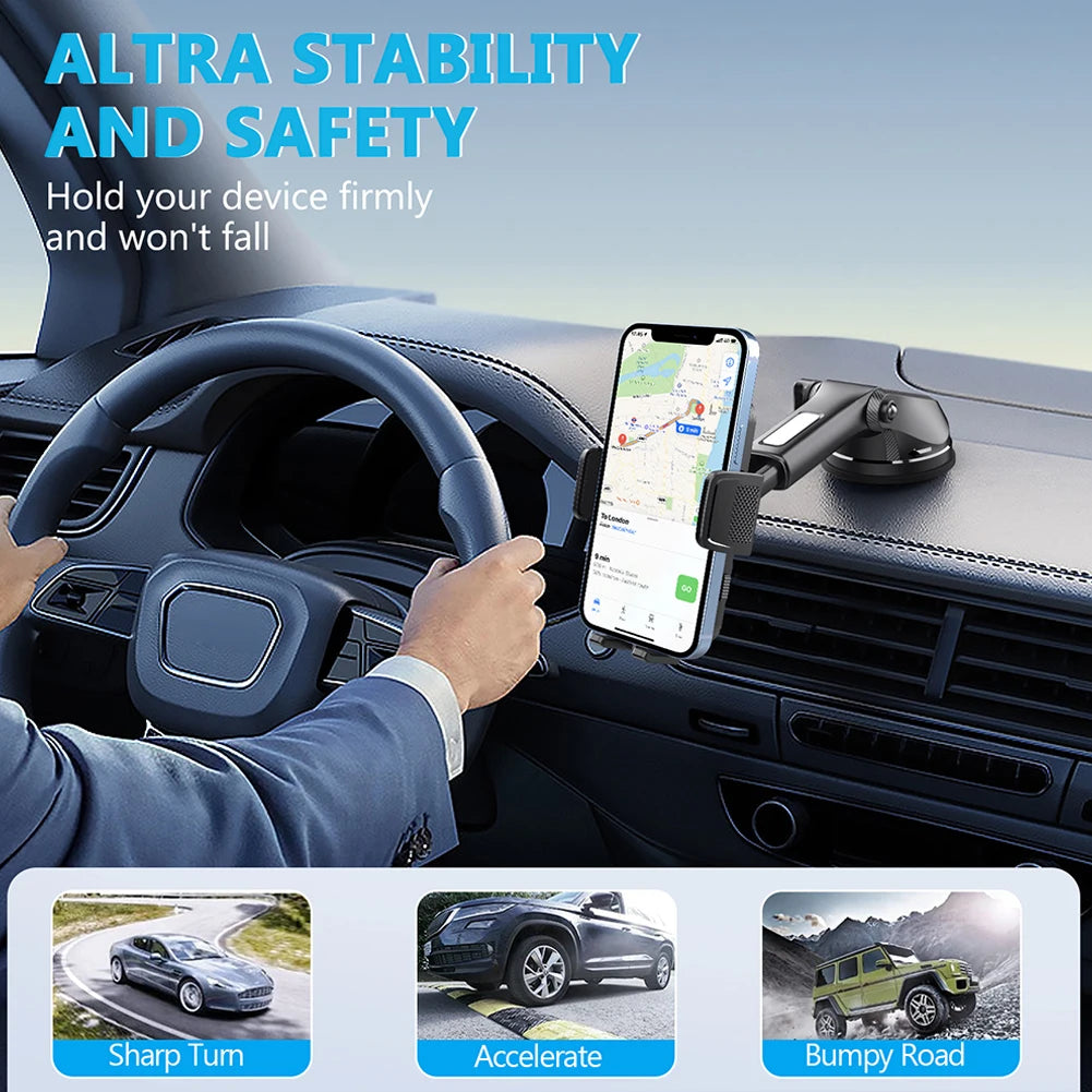 360° Rotating Gravity Sucker Phone Mount – Dashboard & Windshield Car Stand for Trucks, RVs, and Vehicles