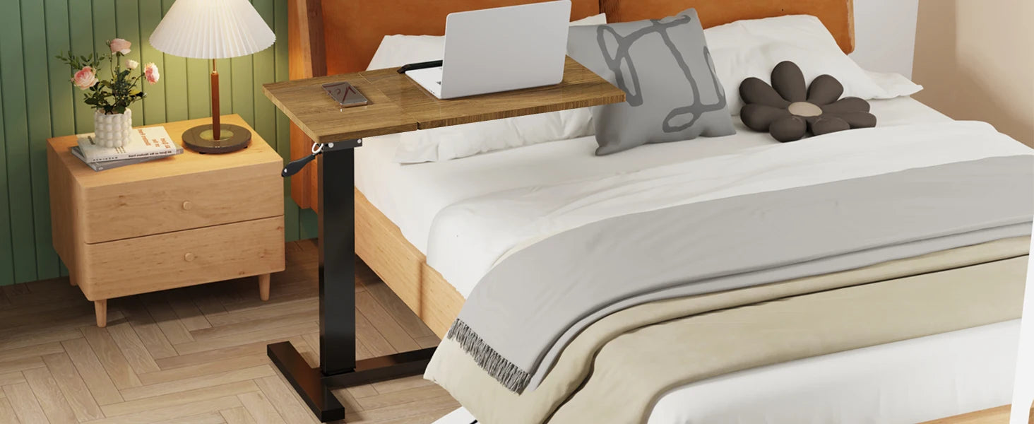 Height-Adjustable Overbed Table: Hidden Wheels & Bedside Laptop Desk
