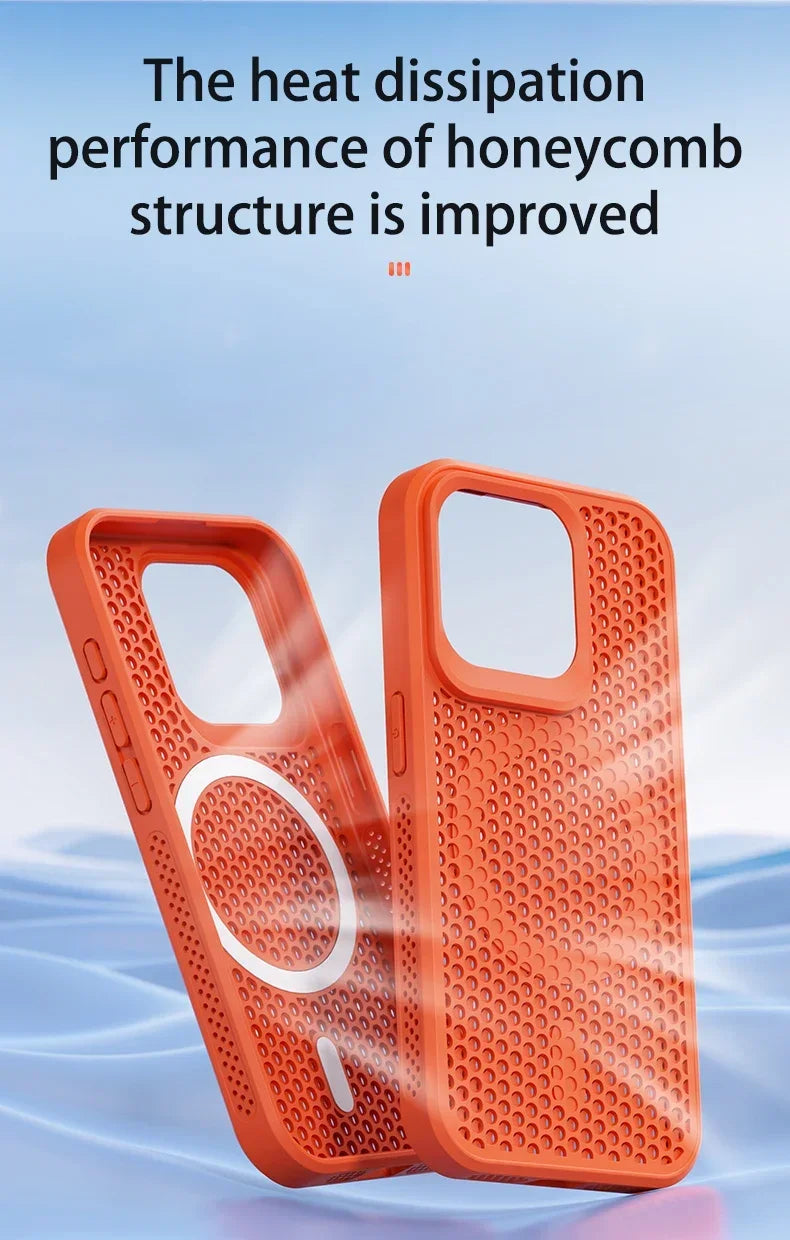 Cooling Phone Case for iPhone 17/16/15/14/13/12 Pro/Max – Breathable Hard Back, Magnetic MagSafe