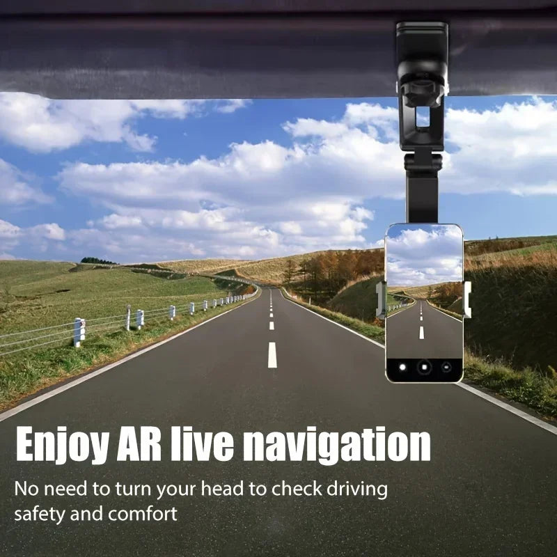 1pc 360° Rearview Mirror Car Phone Holder (4.0–6.1")