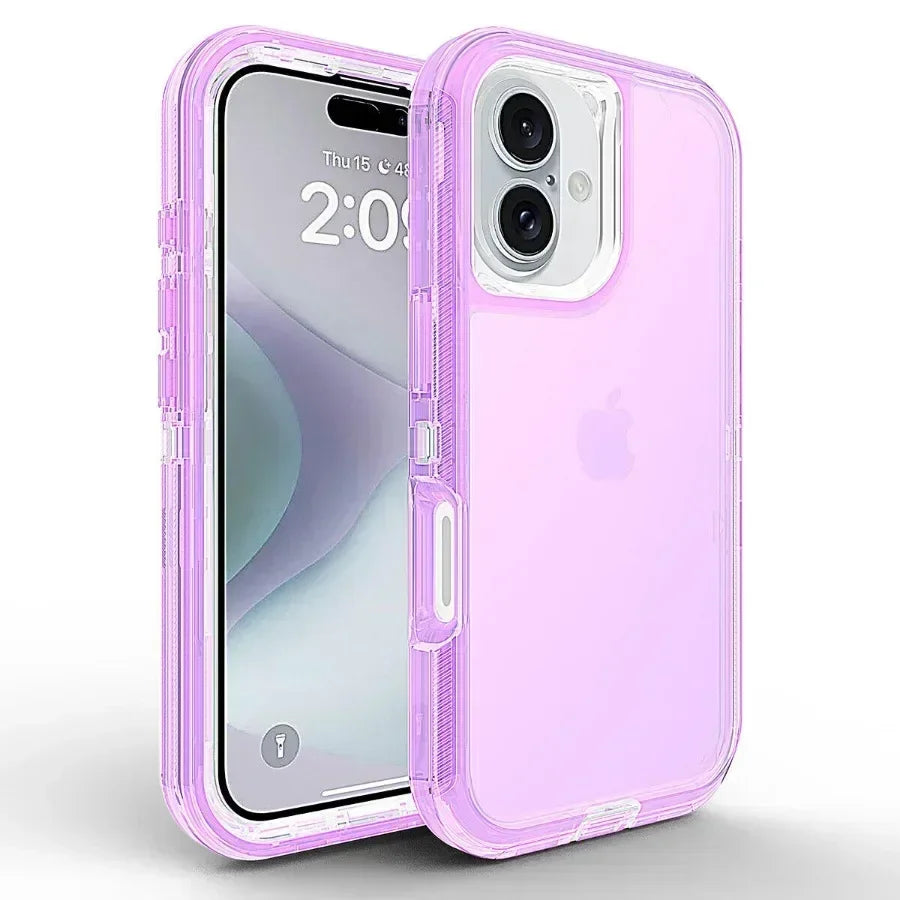 3-in-1 Hybrid Armor Phone Case for iPhone 16E/16/15/14/Plus/13/12/11 Pro Max | Shockproof Rugged Protection Cover