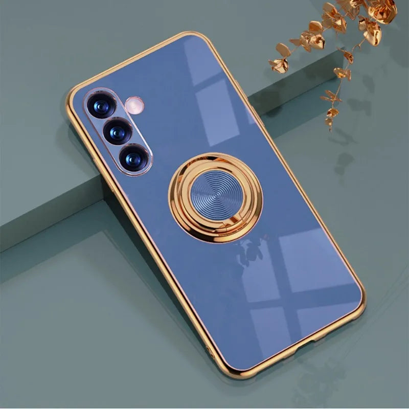 Plated Ring Holder Protective Case for Samsung Galaxy S25 Edge / S24/S23/S22/S21/S20 FE / Note 20 Ultra (Shockproof)