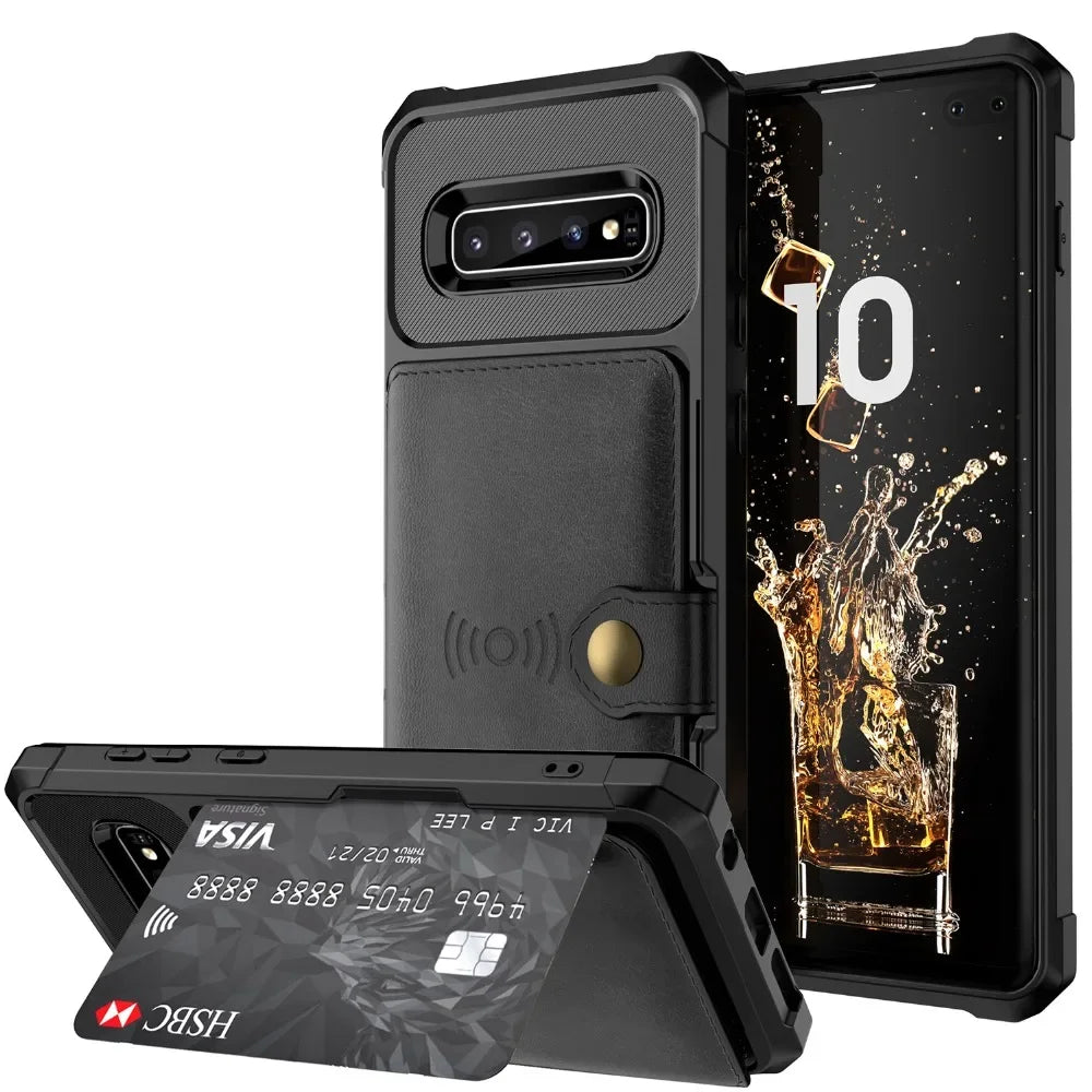Samsung Galaxy Wallet Case – PU Leather Flip Cover with Credit Card Holder & Photo Slot for S20, S9, S10+, Note 9, Note 10+, Hard Back