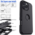 Black Heavy Duty Shockproof Phone Case for iPhone 16 Pro Max / 16 Plus / 16 Pro