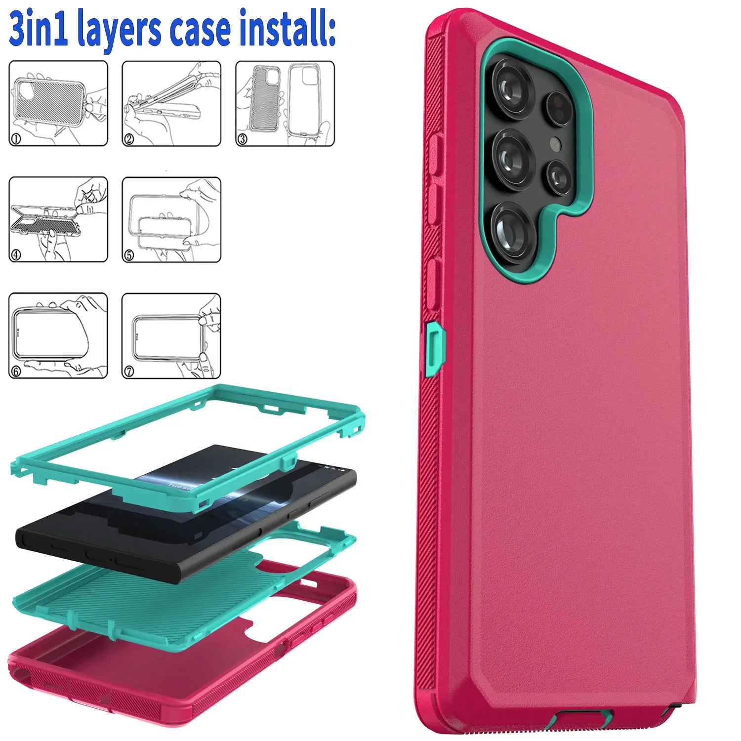 Multi-Layer Pink Samsung Galaxy S24 Case Protector