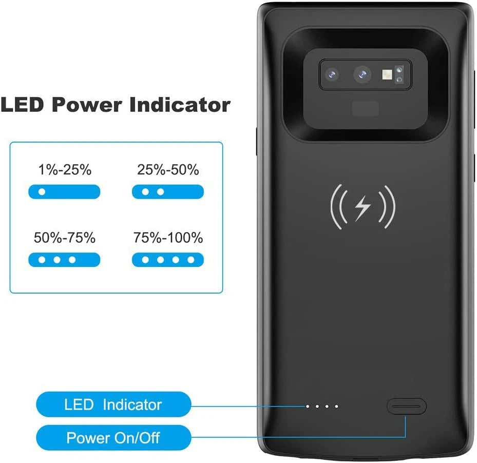 Samsung Galaxy Note 9 Battery Case 6500mAh – Wireless Power Bank Cover with Built-in Charger, Spare Battery Pack