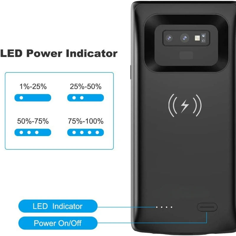 Samsung Galaxy Note 9 Battery Case 6500mAh – Wireless Power Bank Cover with Built-in Charger, Spare Battery Pack