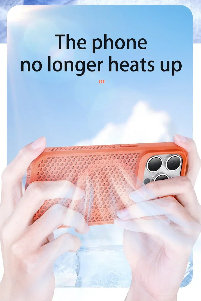Cooling Phone Case for iPhone 17/16/15/14/13/12 Pro/Max – Breathable Hard Back, Magnetic MagSafe