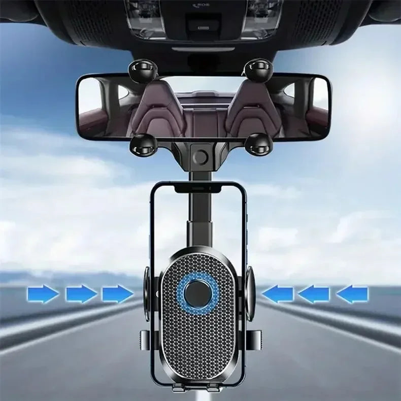 360° Rotating Car Phone Holder – Rearview Mirror Mount, Foldable GPS & Navigation Support, In-Car Mobile Bracket