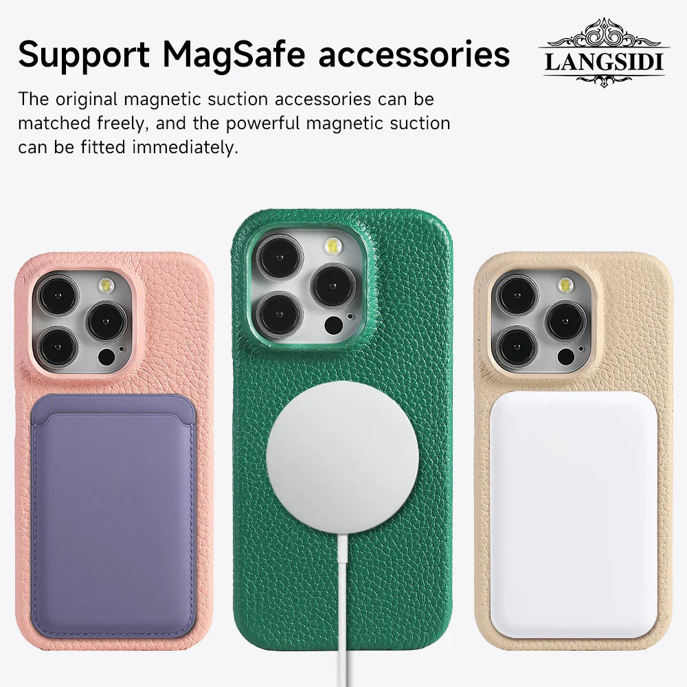 Luxury MagSafe Leather Case for iPhone 17/16/15 Pro Max Air – Cowhide Magnetic Cover
