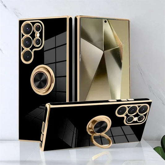 Plated Ring Holder Protective Case for Samsung Galaxy S25 Edge / S24/S23/S22/S21/S20 FE / Note 20 Ultra (Shockproof)