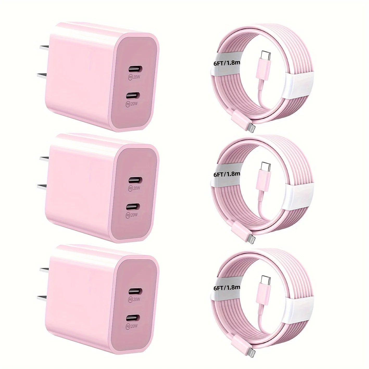 Fast Charge Kit for iPhone – 3-Pack 40W Dual USB-C Wall Chargers with 6ft Lightning Cables (12/13/11/XR/XS)
