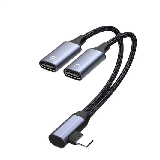 OTG 2-in-1 USB-C Splitter & Dual Headphone Jack Adapter – PD Fast Charging for Samsung, Huawei, iPhone, Xiaomi