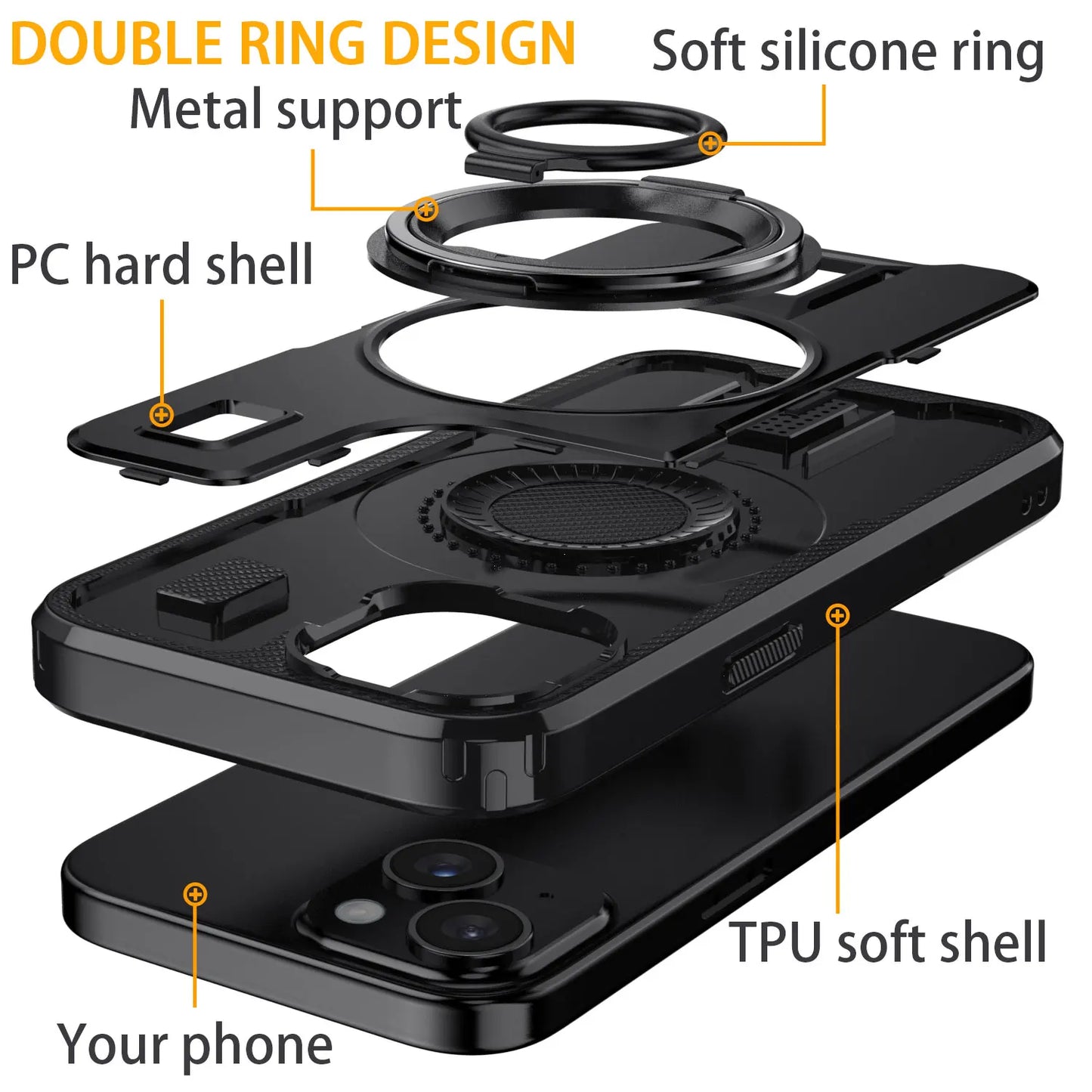Black Hybrid Shockproof Phone Case for iPhone 14 / 14 Plus / 14 Pro / 14 Pro Max