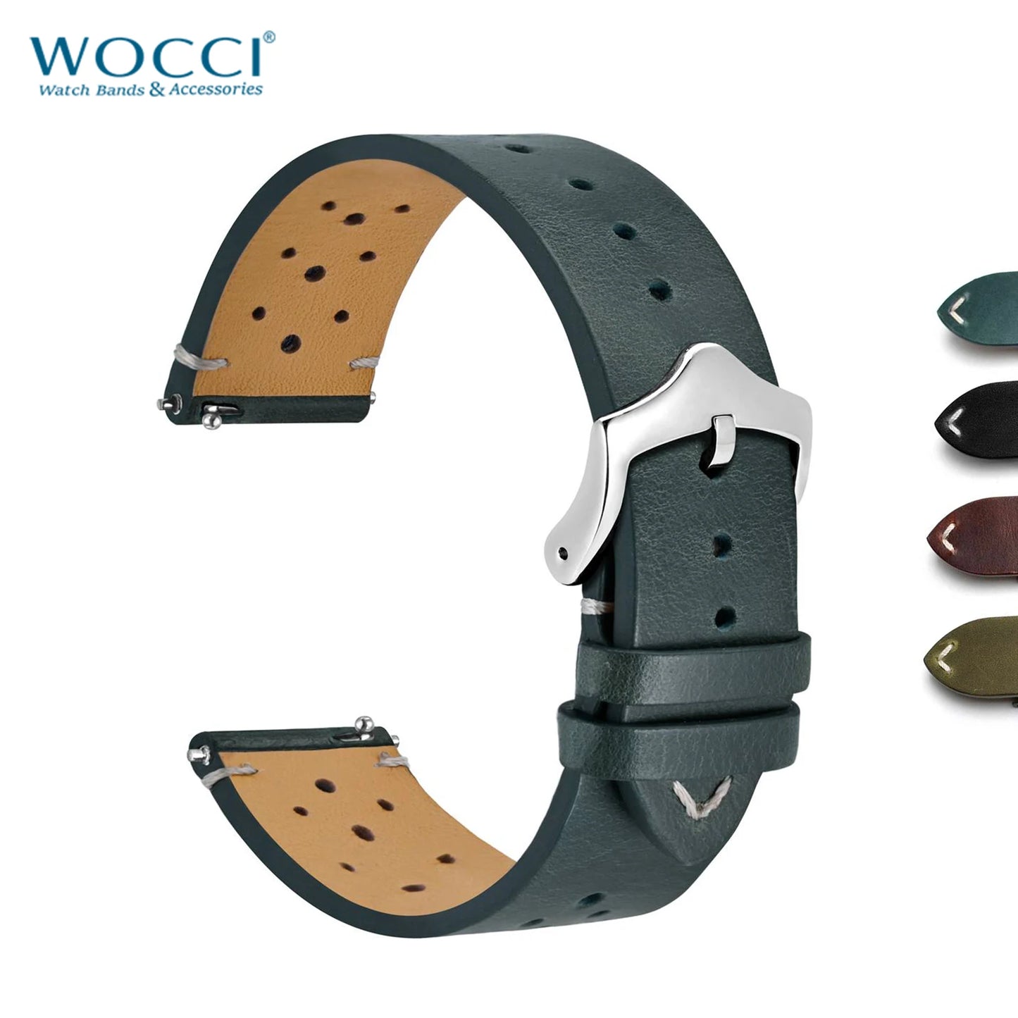 Genuine Leather Watch Bands – 18mm/20mm/22mm Quick Release Vintage Strap for Men & Women, Green/Black/Brown/Blue