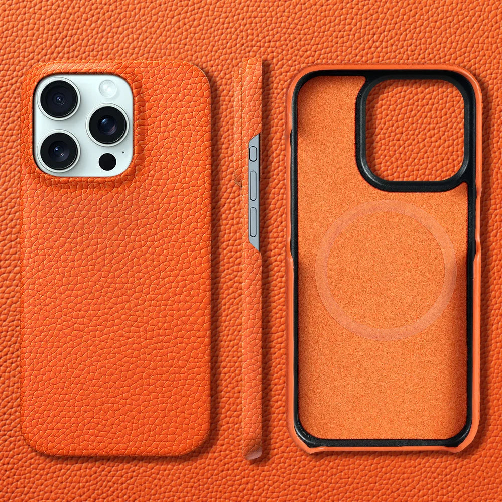 Luxury MagSafe Leather Case for iPhone 17/16/15 Pro Max Air – Cowhide Magnetic Cover