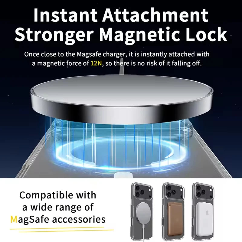 Premium Magnetic MagSafe Case for iPhone 17 Pro/Air – Clear Hard Back Soft TPU Cover