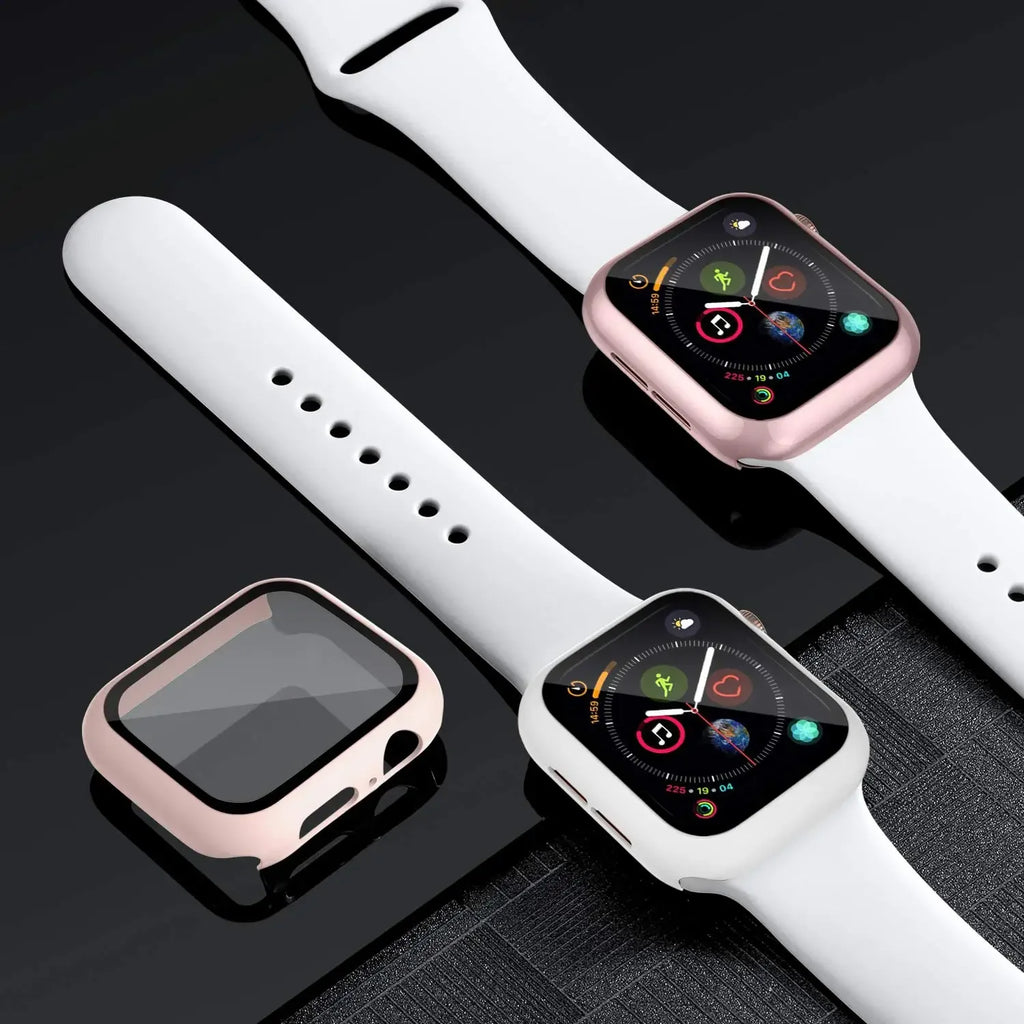 Tempered Glass Screen Protector + Case Cover for Apple Watch Ultra/SE (Series 3–8) – 41mm/44mm/45mm/49mm Compatible,  Watch Case Protector