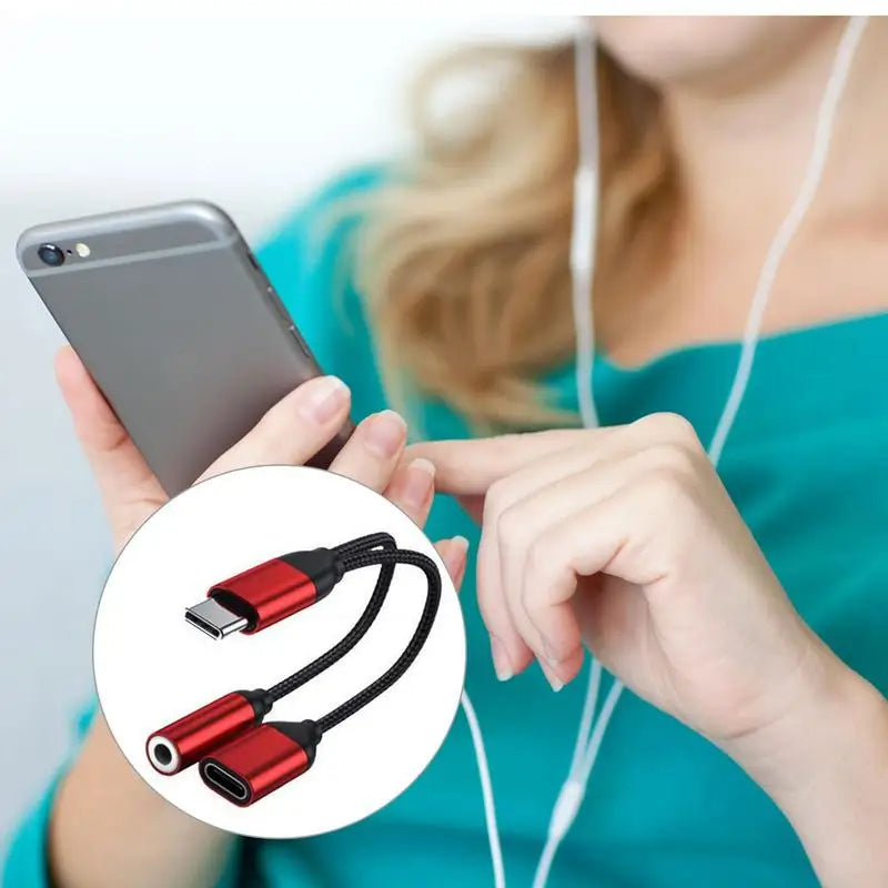 2-in-1 USB-C Splitter Adapter | 3.5mm AUX Audio & Charging | Universal Headphone & Charge Converter