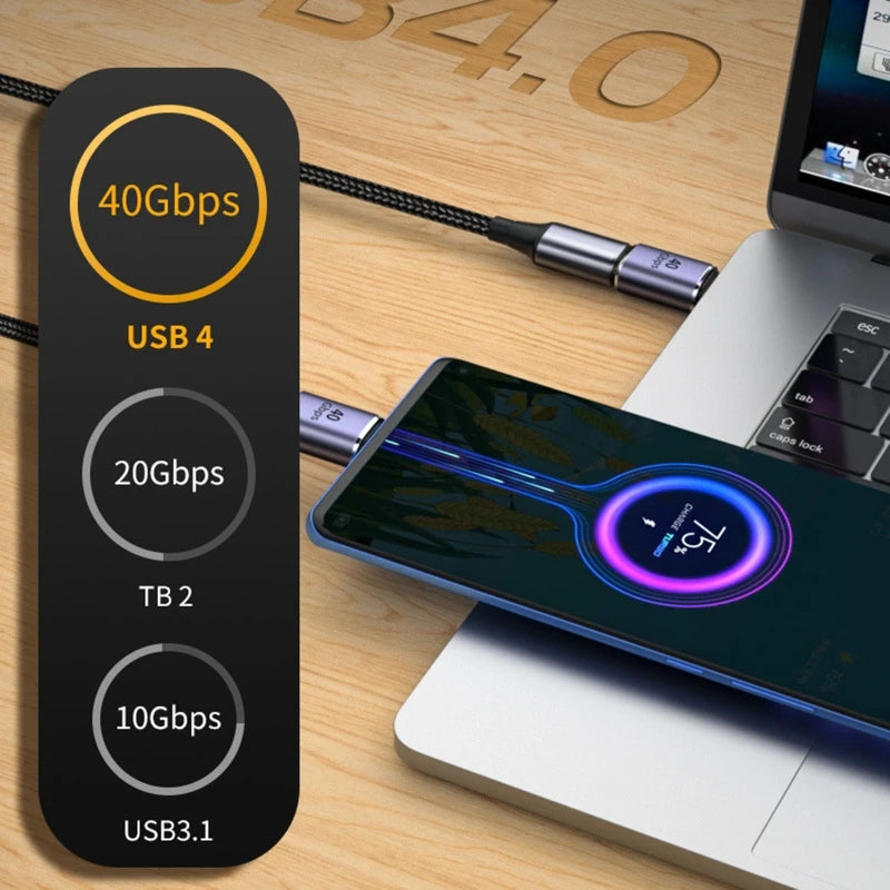 USB-C Right-Angle / U-Shape to USB-C Data & Power Adapter – 40Gbps Fast Data Transfer, Type-C to Type-C Charging Converter