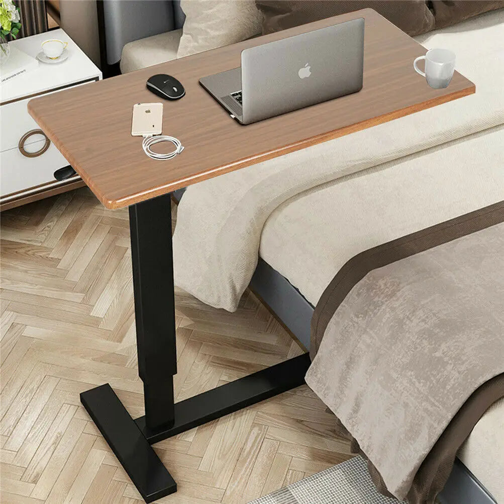 Height-Adjustable Overbed Table: Hidden Wheels & Bedside Laptop Desk