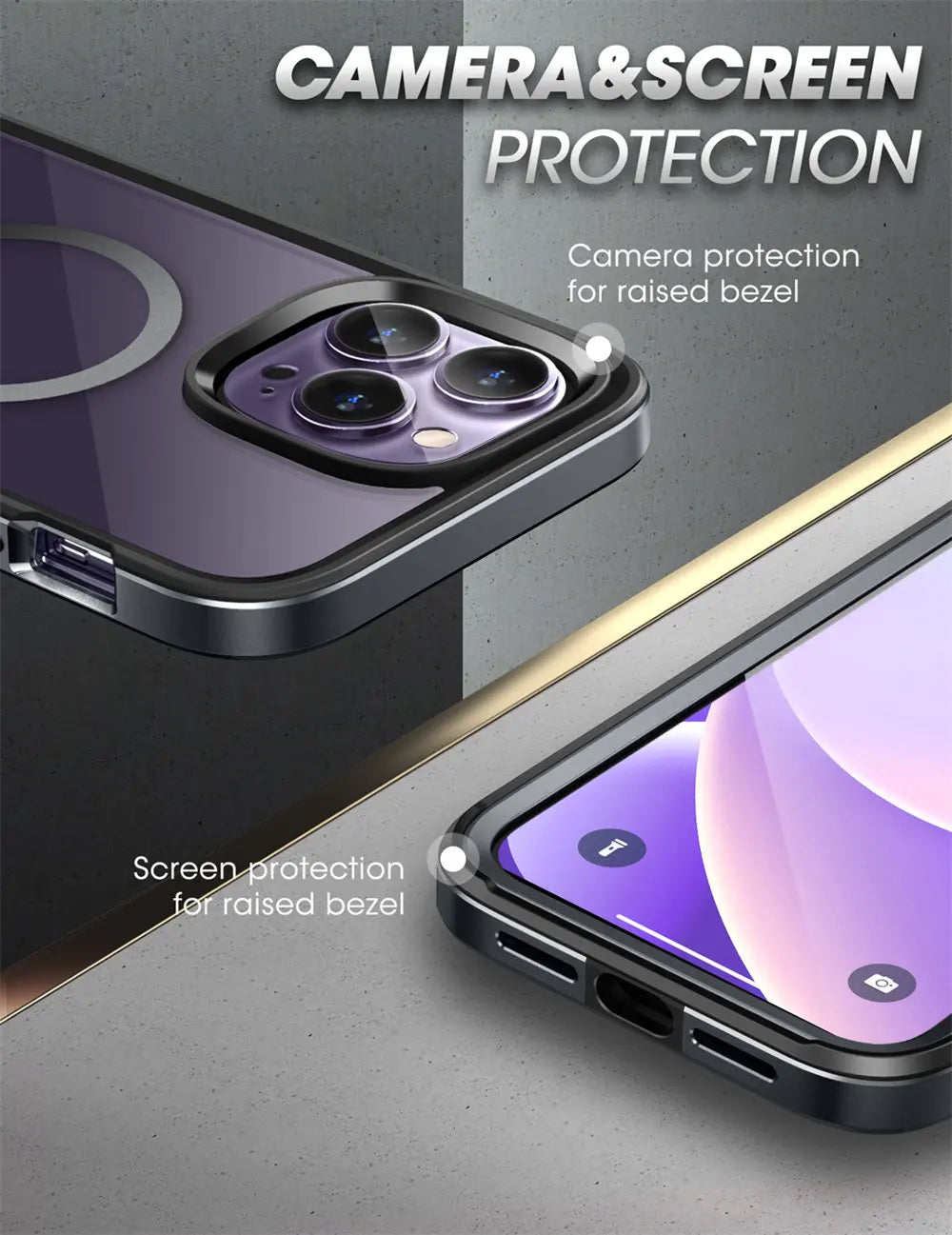 iPhone 14 Pro Case 6.1" (2022 Release) UB Edge Mag Slim Frame Clear Protective Case with Built-in Screen Protector