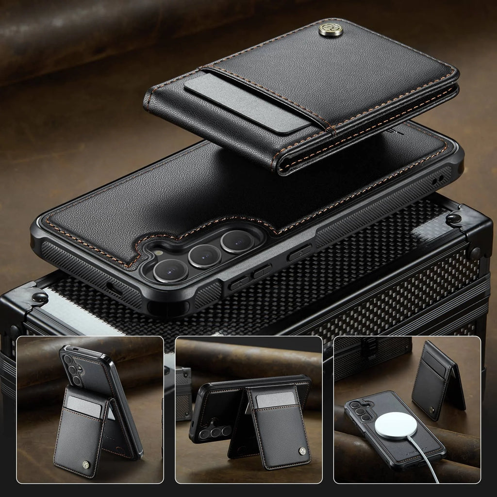 Samsung Galaxy S25/S24 Ultra Wallet Case with Detachable Magnetic Card Holder – 2-in-1 Kickstand Flip Cover with Credit Slots