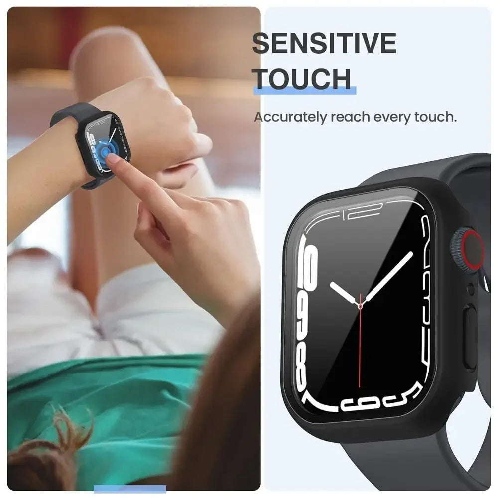 Tempered Glass Screen Protector + Case Cover for Apple Watch Ultra/SE (Series 3–8) – 41mm/44mm/45mm/49mm Compatible,  Watch Case Protector