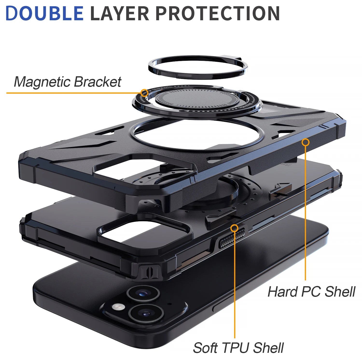 Black iPhone 14 Series Case – Shockproof Heavy Duty Hybrid Cover
